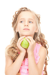 Image showing little girl with green apple