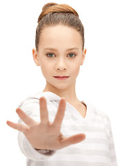 Image showing teenage girl making stop gesture