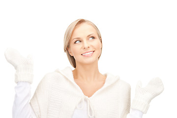 Image showing beautiful woman in white sweater