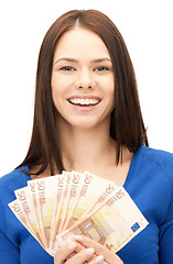 Image showing lovely woman with euro cash money