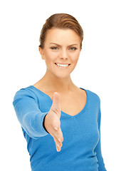 Image showing woman with an open hand ready for handshake