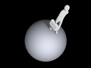 Image showing 3d person walking on a sphere holding a briefcase.