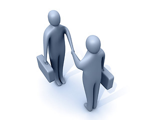 Image showing 3d people holding briefcases shaking hands.
