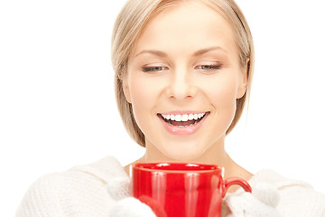 Image showing woman with red mug