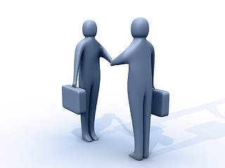 Image showing 3d people holding briefcases shaking hands.