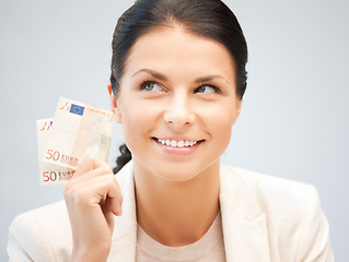 Image showing lovely woman with euro cash money