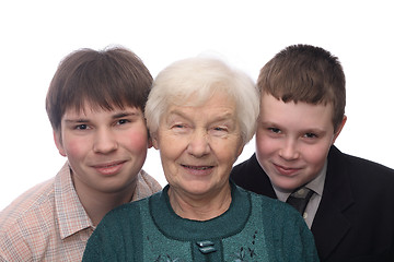 Image showing Grandmother with two grandsons