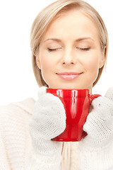 Image showing woman with red mug