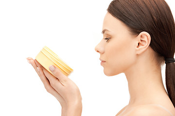 Image showing beautiful woman with moisturizing creme