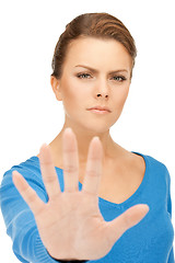 Image showing woman making stop gesture