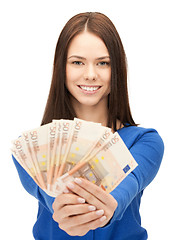 Image showing lovely woman with euro cash money