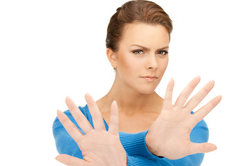 Image showing woman making stop gesture