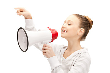 Image showing teenage girl with megaphone