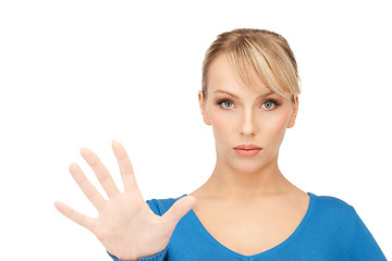 Image showing woman making stop gesture