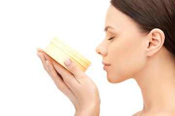 Image showing beautiful woman with moisturizing creme