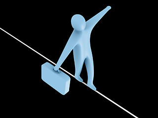 Image showing 3d person walking on a rope holding a briefcase.