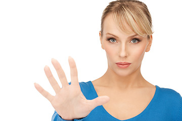 Image showing woman making stop gesture