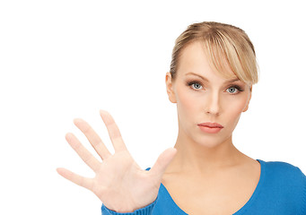 Image showing woman making stop gesture