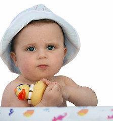 Image showing Baby with a rubber duck