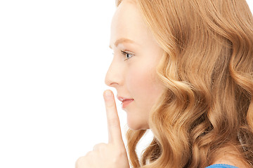 Image showing finger on lips