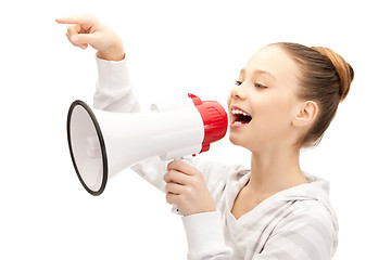 Image showing teenage girl with megaphone