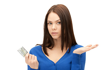 Image showing unhappy woman with euro cash money