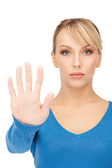 Image showing woman making stop gesture