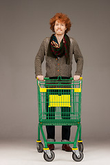 Image showing man with shopping cart