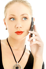 Image showing portrait of elegant blond using cellular phone