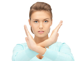 Image showing woman making stop gesture