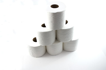 Image showing Isolated Toilet Papers forming a Pyramid