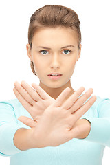 Image showing woman making stop gesture