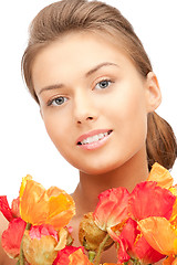 Image showing lovely woman with red flowers