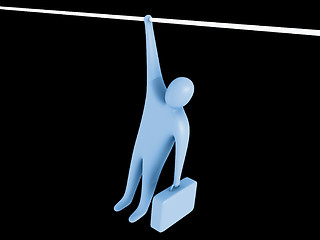 Image showing 3d person hanging from a rope holding a briefcase.