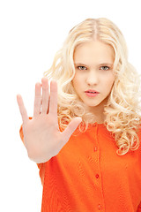 Image showing woman making stop gesture