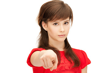 Image showing teenage girl pointing her finger