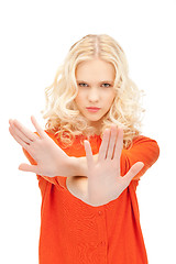 Image showing woman making stop gesture