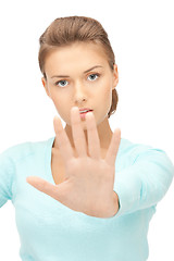 Image showing woman making stop gesture