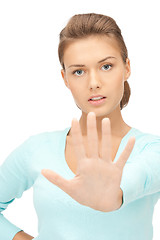 Image showing woman making stop gesture