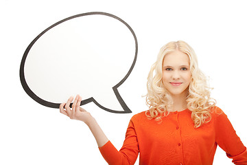 Image showing smiling businesswoman with blank text bubble