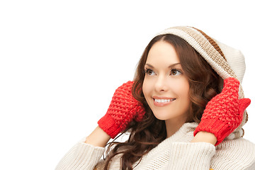 Image showing beautiful woman in white sweater