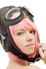 Image showing pink hair girl in aviator helmet