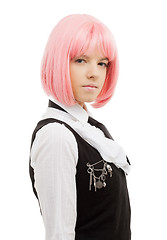 Image showing lovely schoolgirl with pink hair