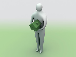 Image showing 3d person holding a house.