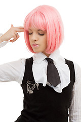 Image showing emo girl pointing imaginary gun at her head