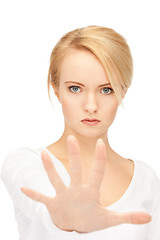 Image showing woman making stop gesture