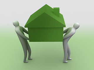 Image showing 3d people carrying a house