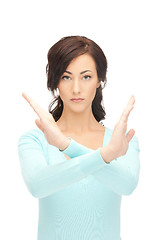 Image showing woman making stop gesture