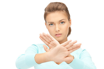 Image showing woman making stop gesture