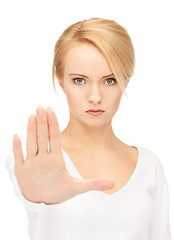 Image showing woman making stop gesture